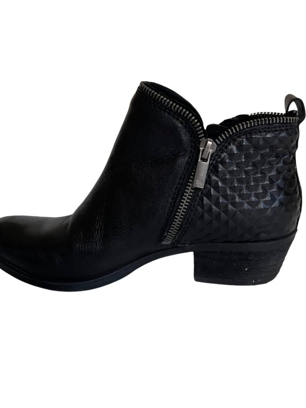 Lucky Brand Bartalino women's size 6.5M quilted black leather double zip bootie